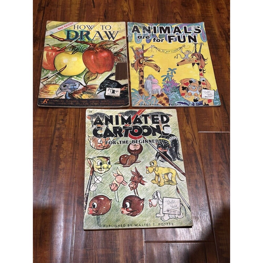 Lot of (3) VTG Walter Foster How to Draw Animals Are For Fun & Animated Cartoons